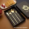 Conjunto de Talheres de Aço Inoxidável para Bife, Garfo e Colher em Caixa de Presente, Conjunto de Talheres Estilo Ocidental Português, Conjunto de Quatro Peças de Colher e Hashi, Conjunto para Presente