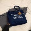 Bolsa jeans feminina estilo coreano com letras Ins, grande capacidade, nova bolsa de ombro casual para todos os tipos de viagem, bolsa tote