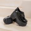 Mocassins Femininos 2024 Primavera Novo Estilo Plataforma Fivela Dupla Sola Grossa Salto Alto Sapatos de Salto Grosso Sapatos Britânicos de Couro Pequeno