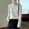 Suéter de punto de cuello alto estilo minimalista 100% lana pura para mujer, corte holgado, cuello superpuesto, manga larga, suéter casual adelgazante