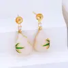 Dai Guo Estilo Chino Nuevo Hoja Verde Calabaza Soporte en Blanco para Pendientes Guofeng Imitación Jade Artístico Retro Temperamento Accesorios para Pendientes Hanfu