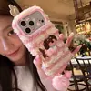 Funda de Felpa con Temática de Animales para Otoño e Invierno para Apple 17 Pro Max, iPhone 16 con Bordado, 13 Rayas, 14 Dijes, 15