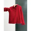 Suéter nuevo de estilo francés con borde de volantes juvenil para mujer, top exterior holgado de punto trenzado ajustado para primavera y otoño