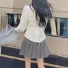 Camisa Blanca de Manga Larga Estilo Universitario para Mujer Diseño de Primavera y Otoño Top de Nicho Camisa con Cordones en la Cintura Traje de Uniforme JK