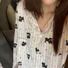 Pijama de rayas con estampado de gato estilo coreano, conjunto de dos piezas de manga larga y pantalón largo para primavera y otoño, adecuado para que las niñas lo usen como ropa de casa