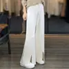 Pantalones de Punto para Mujer Estilo Coreano Nuevo Primavera/Verano Color Sólido Costura Central Divididos Pierna Ancha Sueltos Casuales para el Trabajo