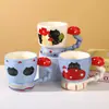 Taza de cerámica de cachorro lindo con tapa y cuchara, regalo de cumpleaños para niños, niñas, parejas, taza de desayuno al por mayor