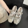 Zapatos Planos Plateados con Lazo para Mujer, Zapatos Planos de Nuevo Estilo Suela Suave Estilo Retro Francés Zapatos Mary Jane, Zapatos de Ballet a la Moda