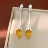Pendientes de Plata Recubiertos de Oro Real de 18K con Aguja de Plata y Circonita en Forma de Gota de Agua, Pendientes de Lujo Ligero de Gama Alta, Pendientes Personalizados de Nicho Estilo Palacio