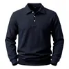 Camiseta casual de algodón para hombre, color liso, manga larga, botones, cuello camisero, estilo europeo y americano, otoño, camiseta tipo polo para hombre, tejido gofrado, ajuste holgado, deportivo
