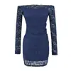 Vestido justo de renda com mangas compridas e ombros à mostra para mulheres, vestido de renda sexy justo que afina a cintura, vestido justo para festa à noite