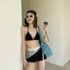 Biquíni de Bolinhas Pretas Conjunto de Duas Peças para Mulheres, Estilo Verão Hot Girl Top Triângulo e Shorts de Cintura Alta Conjunto, Emagrecimento e Valorização
