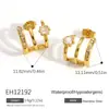 Pendientes Transfronterizos de Acero Inoxidable con Circonita Engastada en Garras y Líneas Circulares Incrustadas de Diamantes, Lujo Ligero y Sensación de Alta Gama, Chapados en Oro Real de 18 Quilates