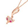Nuevo conjunto de zorro estilo coreano pendientes de anillo colgante collar con circonita de corindón rojo incrustada chapado en oro rosa de 18 quilates