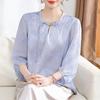 Roupas de Verão para Mãe 2026 Novo Estilo Blusa de Chiffon Estampada Estilo Chinês para Mulheres de Meia-Idade e Idosas, Top Camiseta de Manga Curta, Camisa Elegante