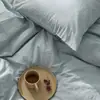 Conjunto de Quatro Peças Liso Colorido 100% Algodão Algodão Lavado Estilo Nórdico Dormitório Estudantil Roupa de Cama 100% Algodão Capa de Edredom Lençol com Elástico