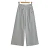 Sy9180-25 Otoño Nuevo Estilo Americano Chica Picante Cintura Baja Pierna Ancha Pantalones Cintura Elástica Dobladillo Amplio Largo Hasta el Suelo Pantalones Casuales