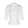 Camiseta Blanca de Media Cuello Alto con Mangas Cortas en el Hombro Derecho para Mujer en Otoño con Mangas Tres Cuartos y Corte Ajustado Ropa Interior para Chicas Atrevidas para Lucir su Figura