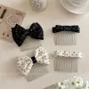 Pente de Cabelo com Laço de Bolinhas Preto e Branco Estilo Coreano, Grampo Elegante e Estiloso para Franja Lateral, Acessório de Cabelo para Controlar Fios Soltos