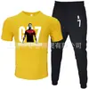 Moda de Comércio Exterior Camiseta Masculina de Manga Curta Calça Terno Casual Gola Redonda Cor Lisa Estampa de Letras Roupa Esportiva Casual