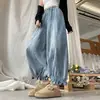 Tiro Real de Pantalones de Mezclilla de Color Sólido con Parches de Nuevo Estilo Otoñal para Mujer, Pantalones Acampanados Florales Cortos, Pantalones de Trabajo