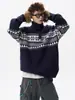 Suéter de punto Fair Isle con media cremallera para hombre y mujer, cuello retro, holgado, relajado, versátil, cuello alto, cárdigan de punto grueso