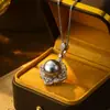 Colar de Pérola Cinza de Cânhamo Tahitian com Zircônia Microcravejada de Luxo Leve e de Alta Qualidade, Colar Feminino e Exquisito, Corrente de Clavícula de Nicho