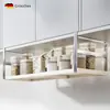 Prateleira de Armazenamento Suspensa Sem Furos para Armário de Cozinha Prateleira Suspensa em Camadas Retrátil Porta-Temperos Prateleira de Armazenamento para Armário de Parede