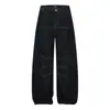G69726 Estilo Retro Americano Unissex Tendência High-End Cor Jeans Cru Design Desconstruído Jeans Masculino Modelagem Solta Scimitar