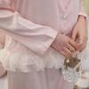 Pijama de Seda de Hielo para Mujer Primavera y Otoño Nuevo Traje de Manga Larga con Borde de Loto Lujo Ligero Elegante Traje de Ropa para el Hogar de Alta Gama