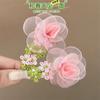 Flor de Malha Super Fada Grampo de Cabelo Doce Rosa Flor de Cabeça Atmosfera Pastoral Franja Clipe Coração de Menina Clipe Lateral