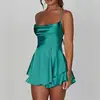Vestido Novo Quadrado com Amarração Transfronteiriço 2024, Estilo Europeu e Americano com Alças Finas Costas Nuas Irregular Curto, Elegante para o Trabalho