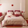Novo Produto 2025 Conjunto de Casamento de Luxo com 100 Fios de Algodão de Fibra Longa Grau A, Conjunto de Quatro Peças com Embalagem de Alto Padrão e Design Floral