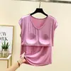 Top de Camiseta sin Mangas Fina de Modal para Mujer en Verano con Almohadillas en el Pecho, Chaleco de Cuello en V, Talla Grande, Adelgazante, Ropa de Casa sin Sujetador