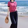Verão 2026 Novo Cropped de Tricô Refrescante de Seda Gelada para Emagrecer, Soltinho, Confortável, Blusa Casual para Mulheres