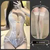 Uniforme Sexy de Peça Única com Renda Vazada Paixão Sem Necessidade de Remover Virilha Aberta Lingerie Roxo Pet-Marido Body Sexy Travesso