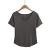 Playera Básica Sexy de Cuello en V Ligeramente Transparente de Manga Corta para Mujer Verano Versátil Casual Americano Top con Parche Deportivo