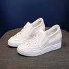 Comercio Exterior Transfronterizo Talla Grande Zapatos Blancos 2025 Tacón de Cuña Zapatos Individuales Coreanos de Mujer Transpirables Altura Interior Aumentada Mocasines Slip-on