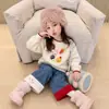 Calças de fleece forradas para meninas, estilo outono e inverno, espessadas, para uso ao ar livre, 26 bebê, estilosas, soltas, conjunto de inverno, quentes, jeans infantil