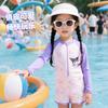 Nuevo Traje de Baño de Una Pieza para Niñas Lindo y Moderno Morado Blanqueador Kuromi Dibujos Animados de Manga Larga Protector Solar Traje de Baño Infantil