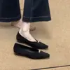 Zapatos de mujer de estilo coreano, de punta cuadrada, poco profundos, modelo de otoño nuevo con hebilla metálica, gamuza, tacón bajo, versátiles para ir al trabajo, zapatos de mujer elegantes y con estilo