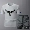 Nuevo Conjunto de Dos Piezas para Hombre, Moderno, Cuello Redondo, Manga Corta, Verano, Casual, Deportivo, Shorts de Fitness, Transpirable, Secado Rápido, Listo para la Venta