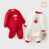 Conjunto de Ropa Acolchada de Algodón para Bebé, Ropa Unisex para Salir de Bebé, Atuendo Rojo de Año Nuevo, Ropa de Algodón para Bebé
