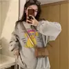 Moletom pullover com estampa de desenho animado retrô americano, gola redonda, para mulheres, novo estilo casual solto de outono 2026, sem capuz