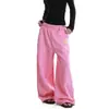 Pantalones casuales de retazos rosas estilo retro coreano para mujer, diseño holgado de primavera con estampado completo de lunares, pantalones rectos adelgazantes de moda