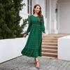 Ropa Europea y Americana 2023 Amazon Otoño Nuevo Vestido de Cuello en V de Manga Larga Vestido de Cintura Jacquard