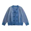 Cárdigan de Punto a Rayas Verticales Vintage Suelto de Cuello Redondo Abrigo Suéter de Doble Botonadura con Diseño Único Top Casual