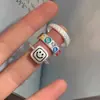 Versión Coreana Ins Moda Anillo de Plata de Ley 925 Esmalte de Colores Smiley m Bean para Mujer Lindo Nicho Anillo Abierto para Dedo Índice