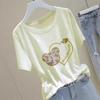 Camiseta de manga corta de algodón blanco con cuello redondo para mujer, estilo dopamina de verano 2024