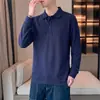 Tendência TikTok2026 Camiseta de Manga Longa Outono para Homens, Casual de Negócios, Alta Qualidade, Leve, Respirável, Cor Sólida, com Design de Gola